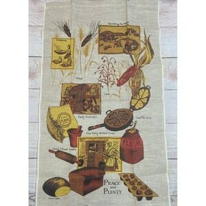 Vintage Kay Dee 100% Linen Tea Towel Panel Wheat Corn Oats Handprinted 17" x 29"